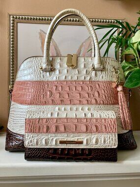 BCA Brahmin Toasted Macaroon Cassini Sydney satchel + matching checkbook wallet